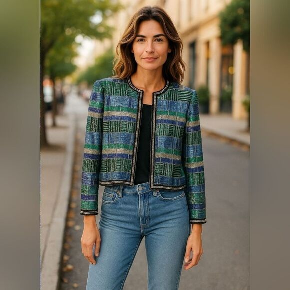 Vintage Silk Sequin Beaded Jacket 'Niteline' x Della Roufogali Gatsby | L GUC - Picture 1 of 10